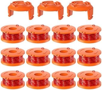 VOSOIR 15 Pack WA0010 Weed Eater String Compatible with Worx, 0.065 inch 10ft/Pack，Replacement Trimmer Line Spool, Compatible with Worx String Trimmers (12 Line spools+ 3 Caps)