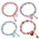 Cute Colorful 8mm Crystal Beads Butterfly Pendant Adjustable Bohemian Handmade Stackable Rope Bangle Bracelet Sweet Lovely Jewelry for Women Girls, Metal, beads