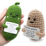 Emotional Support Pickle, 2 Pack Novelty Pocket Hug Gift Small Knitted Positive Pickle Ornament Cute Positive Affirmation Gifts for Kids, Adults, Easter, Christmas ((Pickle & Positive Potato))