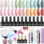 Phoenixy Gel Nail Polish Kit, 24 Green Orange Colors Gel Nail Polish Set with 36W U V/LED Nail Lamp Soak Off Gel Polish Glossy Matte Top Base Coat Gel Nail Starter Kit for Beginners