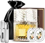 AROMAQUE Bundle of Lattafa Khamrah Qahwa 3.4OZ Unisex Eau De Parfum with 1 Empty Refillable Perfume Bottle, 2 Car Freshner Cards & Black Satin Bag