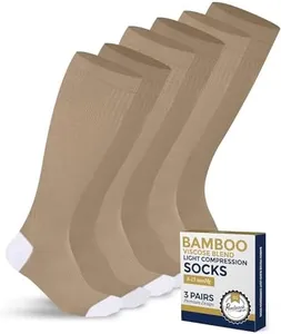Pembrook Bamboo Viscose Light Compression Socks - 3 Pairs | Mens and Womens Compression Socks 8-15 mmHg | Circulation Support | Tan