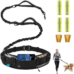 LOMOOWAY Hands Free Dog Leash with Waist Bag, 4 Reflective Wristbands, 2 Sticker Sets, Shock Absorbing Bungee Leash for Walking, Running & Training, Holds Up to 220 lbs for Medium & Large Dogs