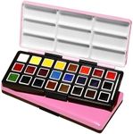 rubens Watercolor Paint Set, 24 Vivid Colors Transparent Watercolor, Artist Solid Watercolor Paint, Professional Travel Water Color, Portable Art Paint Supplier Pink Box for Beginner, Student, Adult