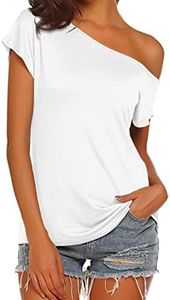 Halife Women's Cotton Off Shoulder Tops Casual Loose Blouse Shirts Plus Size White 2XL