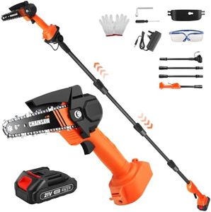 Cordless Pole Saw, 2-in-1 High Branch Saw & Handheld Garden Chainsaw, Electric Extension Pole Chainsaw with 1.5AH Battery, 2.3m Long Reach Telescopic Pole Pruner,150° Adjustable Head for Tree Trimming