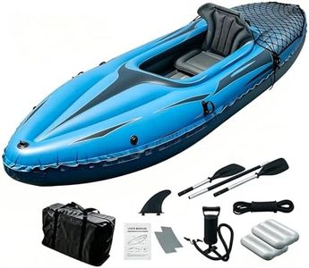 Nuwani 9ft Inflatable Fishing Kayak, 1-Person Foldable Boat, 220lb Capacity with Aluminum Oars, High Output Pump, Adjustable Seat, Removable Fins, Cargo Net for Adults, Lakes, Rivers and Fishing