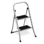 SONGMICS Step Ladder, 2-Step Ladder, Folding Ladder, Safety Lock, Space-Saving Storage, Holds up to 150 kg, Dove Grey GSL012G01