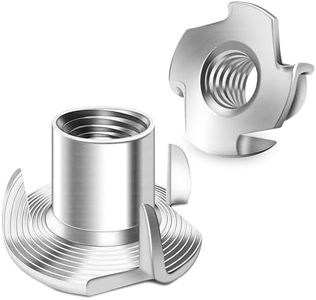 100Pcs 1/4-20 Nut, 304 Stainlee Steel 1/4 20 Nut Hardware Nuts, 4-Pronged Tee Blind Nuts Threaded Insert T Nuts 1/4-20" for Wood Working, Funiture, Rock Climbing Holds, Cabinet by Mywish