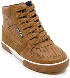 Nautica Kids Horizon Sneaker-Lace up Fashion Shoe- Boot Like High Top 3 Tan