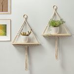 Decazone ® Macrame Wall Hanging Shelf Natural Pine Wood Spiral Knot Cotton Cord Bohemian Style Decor for Balcony Dorm Kids Room Living Room Housewarming Gift Pack of 2 Beige