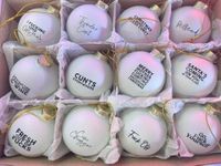 12Pcs Sweary Bauble Bundle,Offensive Christmas Tree Bauble Ornaments,Funny Christmas Hanging Ornaments,Sweary Gag Christmas Ball Ornaments,Novelty Exchange Gifts for Adults (White)