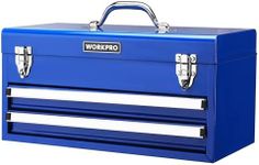 WORKPRO Tool Box with Drawers, 18 Inch Metal Tool Box with 2 Drawers and 1 Top Storage, Portable Tool Box Metal Latch and Liner for Garage, Office and Home Storage, 100 LBS Load Capacity (Totally)