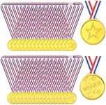 PLULON 60 Pcs Gold Medals for Kids, Plastic Winner Medals Award Gold Medal for Children with Neck Ribbons for School Sport Day Party Competitions (Gold)