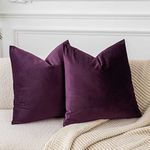 JUSPURBET Velvet Pillow Covers,Pack of 2 Throw Pillow Covers for Sofa Couch Bed,Decorative Super Soft Pillowcases (18''x18'', Eggplant Purple)