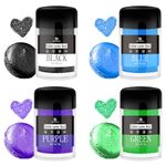 Edible Glitter Set - Luster Dust Edible Set 4 Metallic Colors - Food Grade Coloring Glitter Shimmer Dust Powder, Dusting Powder for Cake Decorating, Baking, Drinks, Candy, Fondant, Cookie - 5g Each