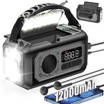 12000mAh Emergency Weather Radio, Hand Crank Solar Radio Portable AM/FM/NOAA Radio with 2 Solar Panels 3 Charging Methods SOS Alarm 3 Mode Flashlight Phone Charger Compass Reading Lamp