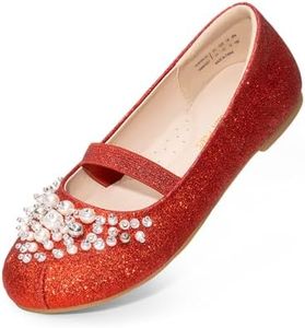 DREAM PAIRS Girls Mary Jane Ballerina Flat Dress Shoes,Size 5 Toddler,Red/Glitter,AURORA-03