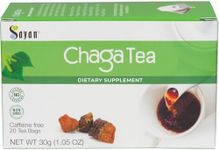 Sayan Siberian Chaga Mushroom Tea 1.05 Oz / 30g – 20 Unbleached Bags, Wild Harvested Organic Antioxidant No Caffeine. Raw and Extract Blend. Immune, Digestion Support. Detox, Focus Energy Boost