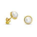 Miore 9 kt (375) Yellow Gold Cultured Pearl Stud Earrings for Women, 7mm