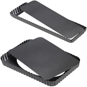 Relaxdays Moule tarte rectangulaire, lot de 2 pratique, fond amovible, antiadhésif, 31x21,5 cm et 35x11 cm, anthracite