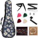 MUINS Ukulele Case,21 23 24 26 Tenor Soprano Concert Ukelele Bag With Bag & Capo & 4 Picks & strings & string Winder & Strap &Stickers,Uke Gift Choice (Blue Flower, 26 Inch)