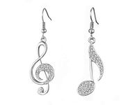 JOYID Delicate Music Note Dangle Earrings Czech Crystal Eighth Note Treble Clef Music Note Drop Earrings for Women Musican Gift-Silver