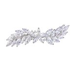 EVER FAITH Women's CZ Marquise-Shaped Hibiscus Flower Leaf Hair Barrette Clip Clear Silver-Tone