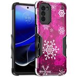 Cass Creations Case Compatible for Motorola Moto G Stylus 5G (2022 Release), Hybrid Shockproof Bumper Protective Phone Cover - Christmas Butterfly & Snowflakes