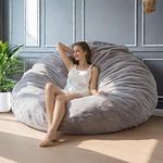 BYBYME 3 in 1 Bean Bag Chair, Convertible Chair Folds from Bean Bag to Lounger, High-Density Foam Filling, Faux Fur Big Sofa Bed, Giant Bean Bag Chair Bed for Adults