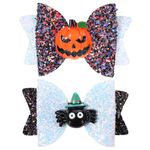 Sibba 2PCS Halloween Hair Clips, Glitter Spider Hair Bow for Halloween, Halloween Pumpkin Hair Clips for Girls, Cartoon Halloween Hair Accessories for Cosplay Costume & Party Supplies