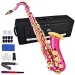 EASTROCK Pink Tenor Saxophone B Flat Tenor Sax Professional Tenor Saxophone for Beginners Students Kids and Musicians with Carrying Case,Mouthpiece,Reeds,Cushion Pads,Cleaning Kit,Neck Strap