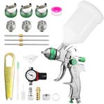 Spray Gun Paint Sprayer HVLP Gravity Feed Air Spray with Air Regulator 1.4/1.7/2.0mm Paint Gun for Car & House DIY Painting, Furniture, Fence Painting (Green)