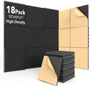 AUSLET 18 Pack Acoustic Foam Panels with Self-Adhesive, 12x12x1 Inches Wedge Soundproofing Panels for Walls, High Density Soundproof Foam for Studio, Home Office, Gaming Room