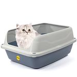 CAT CENTRE Medium Cat Litter Tray Box Hooded Dark Grey Pan Toilet Extra Deep Anti-Spillage Kittens Cats Enclosed Box Loo Detachable Rim Rounded Corners Safe Durable