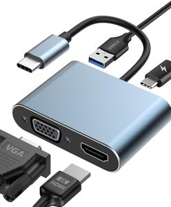 Adattatore USB C a HDMI VGA, 4 in 1 Adattatore multiporta 4K HDMI/1080P VGA, Adattatore USB C a HDMI con 5 Gbps USB 3.0 Porta dati, PD 100 W porta di Adattatore USB C a VGA per MacBook Pro/Air
