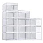 12 Pack Shoe Storage Box Clear Plastic Stackable Shoes Organizer for Cabinet Closet Space Saving Foldable Sneaker Organizers Containers Holders Boxes Display Case