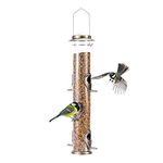 Metal Bird Feeder Tube Hanging Feeders Wild Bird Seed Feeder Heavy Duty Metal 6 Port Bird Feeders with Steel Hanger Weatherproof and Water Resistant Great for Attracting Birds (Greencopper)