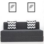 uberlyfe 3 Seater Sofa Cum Bed | Jute Fabric Washable Cover | 2 Cushions Zigzag Pattern | Dark Grey | 5' X 6' Feet