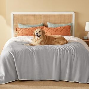 Bedsure Waterproof Blanket for Bed - Sherpa Fleece Waterproof Dog Blankets for Large Dogs, Pet Blankets for Bed/Couch/Dog Crate, Soft Plush Reversible Furniture Protector, Queen, 90"x86", Light Grey