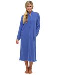 Ladies Soft Fleece Long Dressing Gown Sizes UK 10 to 24 Robe Zip Front Pockets (Blue, 14/16)