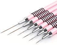 Nail Art Liner Brushes Set, 6Pcs Nail Art Design Brush Striping Thin Long Lines Dotting Drawing Pen, UV Gel Polish Painting Metal Handle Striper Brushes Size 5/7/9/11/20/25mm Pink