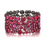 Ever Faith Women's Jewellery Rhinestone Crystal Art Deco Hollow-Out Round Elastic Stretch Bracelet for Party Prom Hot Pink Black-Tone