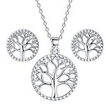 Lydreewam Tree of Life Necklace Earrings Jewellery Sets for Women 925 Sterling Silver with Gift Box for Christmas Mother's Day Birthday, Necklace Adjustable 40+5cm