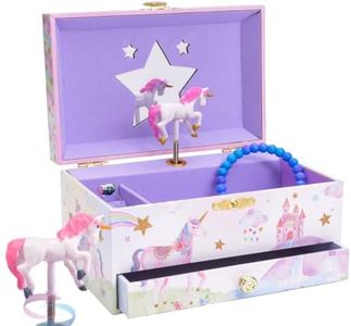 Jewelkeeper Girl's Musical Jewelry Storage Box with Pullout Drawer, Glitter Rainbow and Stars Unicorn Design, The Beautiful Dreamer Tune
