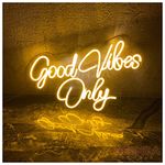 Laser Cut Studio Neon Sign Light, LED Love Art Decorative Sign Wall Decor for Wedding Party Kids Room Living Room House Bar Pub Hotel Beach/Valentine Gift Girlfriend (Good Vibes Only, Yellow)