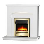 Endeavour Fires New Cayton Electric 42"Fireplace Suite, fitted with Brass Trim and Fret, 220/240Vac 1&2kW with 7 day Programmable Remote Control Heater in off white MDF Surround