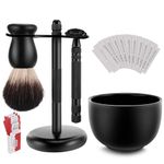 Amazing Safety Razor Shave Kit - Mysterious Black Men's Shaving & Grooming Sets - Butterfly Open Safety Razor,Friendly Brush,Great Shaving Stand,Shaving Soap Bowl, Super Stainless Blades