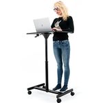 Tatkraft Focus Airlift Pneumatic Sit-Stand Laptop Desk with Wheels, Adjustable Height 29 – 45 inch Effortless Gas-Lift Regulation, Home Office Mobile Rolling Laptop Stand, Large Tabletop, Black