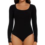 Joyshaper Bodysuits For Women Long Sleeve Crew Neck Body Suits Thong Leotard Top Elegant Ladies Blouses Black/Crew Neck,L